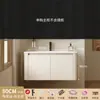 Set de baño para uso doméstico estilo crema con esquinas redondeadas, lavabo integrado de cerámica, lavabo y tocador de aluminio espacial para baño