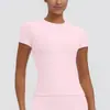 Nueva camiseta de color liso, ropa de yoga de secado rápido, top versátil de manga corta para fitness, cubierta para correr al aire libre y deportes, de manga corta para mujer