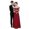 Vestido de Brinde Off-Shoulder Estilo Francês para Noivas, Vestido de Banquete de Noivado de Luxo, Vestido Longo de Anfitriã para Baile de Formatura
