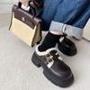 Zapatos Pequeños de Cuero de Terciopelo Estilo Retro Británico K para Mujer 2023 Nuevos Otoño e Invierno Versátiles Cálidos Zapatos de Felpa de Algodón Mocasines