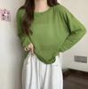 Blusa Fina de Seda de Hielo Protección Solar Verano Nuevo Estilo Floja Manga Larga Camiseta Acondicionada Ropa Exterior Holgada Jersey Cuello Redondo Top