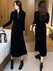 Vestido Tricotado Preto para Mulheres no Outono e Inverno 2025, Cintura Slim, Gola Alta, Saia Interior para Usar por Baixo com Casaco e Saia Suéter