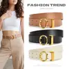 Cinturón de cuero genuino de moda para mujer con diseño único, hebilla de pasador con decoración de agujeros de doble fila, adecuado para combinar con jeans y faldas
