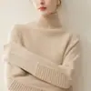 Suéter de caxemira estilo casual europeu e americano para mulheres, caxemira pura de cabra, novo suéter de tricô quente gola alta solto de outono e inverno