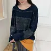 Tricô de Alta Qualidade com Gola Redonda, Listras Coloridas em Bloco, Lantejoulas e Jacquard em Estilo Retrô - Novidade Outono e Inverno 2025