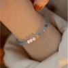 Pulsera de Aguamarina para Mujer, Chapada en Oro de 14 Quilates, Tejida a Mano, Estilo Lujo Ligero, Joyería de Perlas de Agua Dulce Naturales, Estilo Lujo Ligero
