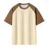 Camiseta de manga corta de algodón de doble hilo 32 de peso pesado americano 280 g para hombre y mujer, manga raglán, color de contraste, holgada, media manga