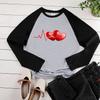 Dia dos Namorados Feminino cor contrastante manga longa plus size em estoque Camiseta ECG 3D estampa de coração europeu e americano raglan top venda direta