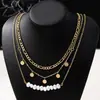 3 Tendencias de Moda Europeas y Americanas Elegante y Sencillo Conjunto de Collares para Mujer con Perla de Imitación Asimétrica y Disco Metálico