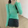Camisa Base de Tricô Fina Semi-Transparente Estilo Puro Desejo para Mulheres, Suéter de Roupa Íntima Coreana de Nicho Verde Menta Primavera 2026