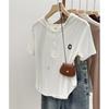 Camiseta Blanca con Capucha y Cordón Ajuste Delgado Manga Corta para Mujer 2024 Nuevo Hombro Simple Delgado Irregular Top
