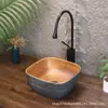Lavabo de encimera retro con veta de madera sintética, lavabo creativo grande de forma ovalada para balcones de casa de huéspedes