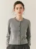 Novo Suéter Feminino de Cashmere Puro Outono e Inverno Cardigã Gola Redonda Modelagem Justa Jacquard com Laço Jaqueta Quente Malha Casual