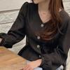 Corea del Sur Dongdaemun Otoño Nuevo Sexy Retro Francés Cuello en V Cintura Ceñida Estilo Socialité Manga Larga Abrigo Camisa Mujer
