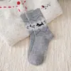 Meias Populares Fair Isle para Mulheres no Inverno, Espessas e Quentes, Meias de Lã Ideais de Cano Médio, Laço Retrô de Desenho Animado, Meias de Cachorrinho para Mulheres