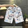 Shorts Esportivos de Seda Gelada Estampados Verão Masculino para Corrida Tamanho Plus Calças de Cinco Pontas Moda Casual Calças de Praia para Homem