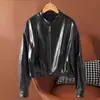 Jaqueta de Couro com Cera de Outono Estilo Curto Little Monster 26 para Mulheres, Gola Alta Jaqueta Biker Cool, Casaco Moderno Petite