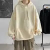 Moletom com capuz de cor sólida masculino primavera e outono estilo coreano moderno jaqueta de lã combinada estilo Hong Kong pulôver solto moletom de manga comprida