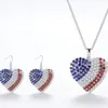 Pendientes de Estrella y Corazón del Día de la Independencia Más Vendidos Transfronterizos y Conjunto, Creativo Collar y Pendientes de Estrella y Corazón Completamente Diamantados