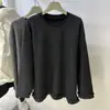 Design Coreano Bainha Doce Retalhos Renda Solta Veludo Escovado Quente Camisa Base Feminina Outono e Inverno