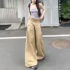 Pantalones casuales de pierna ancha para mujer con diseño de cintura a cuadros estilo americano, nuevos para primavera y otoño, holgados, versátiles, de caída suave, rectos
