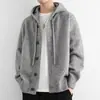 Suéter Chaqueta Cardigan con Capucha de Alta Calidad para Hombre 2026 Primavera y Otoño Nueva Tejido de Punto Holgado Casual Elegante Estilo Perezoso