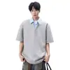 Camisa Falsa de Dos Piezas Estilo Americano con Cuello, Camiseta de Marca Trendy para Hombre de Manga Corta, Holgada, Empalmada, Top Camisa Polo de Manga Media Pesada para Primavera/Verano