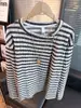 Camiseta Retro de Rayas con Cuello en V Holgada de Manga Larga Estilo Old Money para Hombres y Mujeres Moda Otoño Versátil Casual Capa Base Transpirable