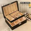 Caja de almacenamiento de joyería de cuero PU de tres capas con cajones para guardar anillos, pendientes y collares