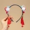 Vestido antiguo rojo de Año Nuevo para niños, tocado con borlas, diadema, aro de pelo antiguo chino, bola de pelo, tarjeta para el pelo, accesorios para el cabello de Año Nuevo para niñas
