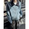 Chaqueta de trabajo vintage con solapa de retazos para hombre y mujer, chaqueta retro lavada y desgastada para primavera y otoño