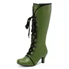 Novas botas de cano alto com amarração frontal para outono e inverno, de comércio exterior do fabricante, estilo europeu e americano feminino, salto grosso, bico redondo, tira cruzada, cano alto, tamanho grande, botas de montaria