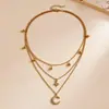 Collar Colgante de Luna con Pedrería Transfronterizo Europeo y Americano Cadena para Clavícula de Personalidad Fresca y de Moda Lujo Ligero Sensación de Alta Gama