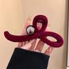 Pinza de Agarre Grande de Terciopelo Rojo con Cuentas para Año Nuevo para Mujer 2024 Nueva Pinza de Tiburón de Gama Alta Horquilla Clip para la Parte Trasera de la Cabeza Tocado