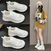 Zapatillas de papá de malla de cuero genuino para mujer, nuevo modelo otoño 2026, punta redonda, suela gruesa, zapatos casuales Cortez, zapatos deportivos transpirables de piel de vaca