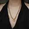 Collar de Pony con Cuentas de Piedra Ojo de Tigre Bañado en Oro Real de 18K Lujo Accesible Diseño Elegante de Cadena para Clavícula Cadena de Suéter de Nicho