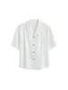 Camisa Fresca de Seda Helada Estilo Cubano de Manga Corta para Hombre, Cárdigan Delgado Estilo Americano de Verano, Camisa de Media Manga Estilo Vacaciones en la Playa