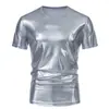 Cross Border 2024 Nova Chegada Verão Masculino Festa Palco Brilhante Camiseta Masculina Manga Curta Gola Redonda Camiseta Top Camiseta Masculina