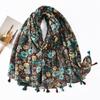 Bufanda de Algodón y Lino para Mujer con Borlas de Gasa Estampada Mixta de Pétalos Rojos Frescos y Elegantes, Chal Decorativo para Viaje