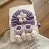 Conjunto de Chapéu e Meias para Bebê Menina, Chapéu Pulôver de Pelúcia com Flor, Chapéu de Proteção para Moleira de Recém-nascido, Índia