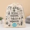 Punto al por mayor Creativo Lona Estampada Bolsillo con Solapa y Cordón Pantalones Estampados con Logo Algodón y Lino Bolsa con Cordón Bolsa de Almacenamiento Pantalones con Bolsillo de Solapa y Cordón Personalización