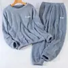 Conjunto Seleccionado Cuidadosamente de Terciopelo de Coral para Hombre y Mujer Invierno Cálido Forro Polar Engrosado Holgado Cálido Ropa de Casa Pijama Franela