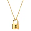Collar de Acero Inoxidable con Colgante de Acero de Titanio Chapado en Oro de 18K Transfronterizo Europeo y Americano 19mm Candado Grabado con Láser 26 Iniciales Personalizadas