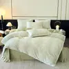 Juego de Cama Grueso Tallado de Leche y Acogedor de Cuatro Piezas para Otoño e Invierno Juego de Ropa de Cama Gruesa Cálida de Coral Fleece 3