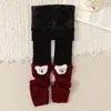 Novas leggings grossas forradas com fleece para meninas para uso ao ar livre, design de meia de desenho animado, meias-calças quentes infantis com fleece integrado