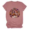 Amazon eBay sitio independiente de moda y único para mujer con estampado de cuadros, lazo, calabaza, flor morada, cuello redondo, manga corta, camiseta