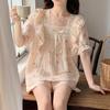 Comércio exterior verão novo pijama feminino doce Celebridade da internet ins estilo coreano menina estudante manga curta algodão bolha crepe casa