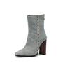 Botines de tacón grueso con remaches y punta cuadrada pequeña, estilo europeo y americano, tacón alto, talla grande, botas de mujer transfronterizas 74-7