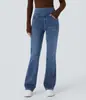 Calça Jeans Reta de Cintura Alta com Lavagem Bigode de Gato, Calça Longa Slim Fit com Stretch em Quatro Direções e Caimento Fluido, Jeans Feminino Europeu e Americano Transfronteiriço
