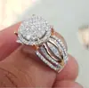 Venta Caliente Transfronteriza Nuevos Accesorios Europeos y Americanos Anillo Bicolor Incrustado de Diamantes Flores Llenas de Diamantes Elegantes Accesorios para Dama Joyería al por Mayor
